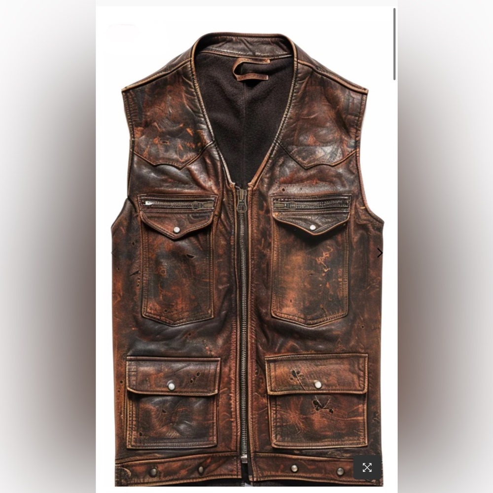 Vintage Strap Pockets Men Motorcycle Leather Distressed Vest Concealed Carry